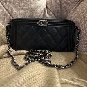 Chanel Le Boy wallet on chain WOC crossbody caviar second hand